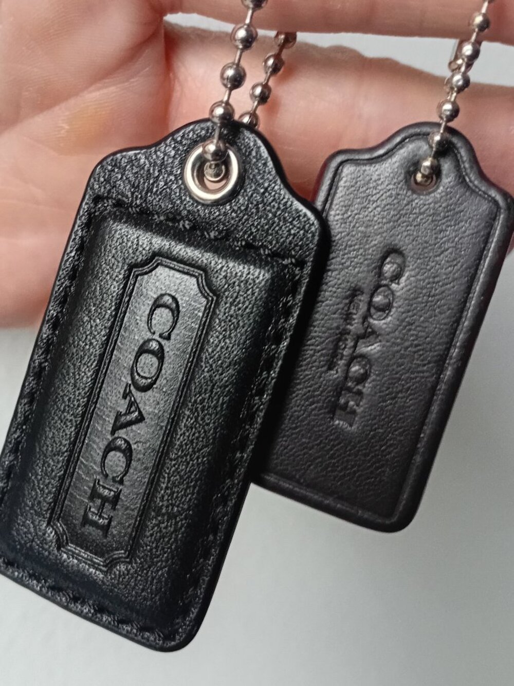 Pair Of Coach Leather Key Tags/Purse Charms-Black, Brown